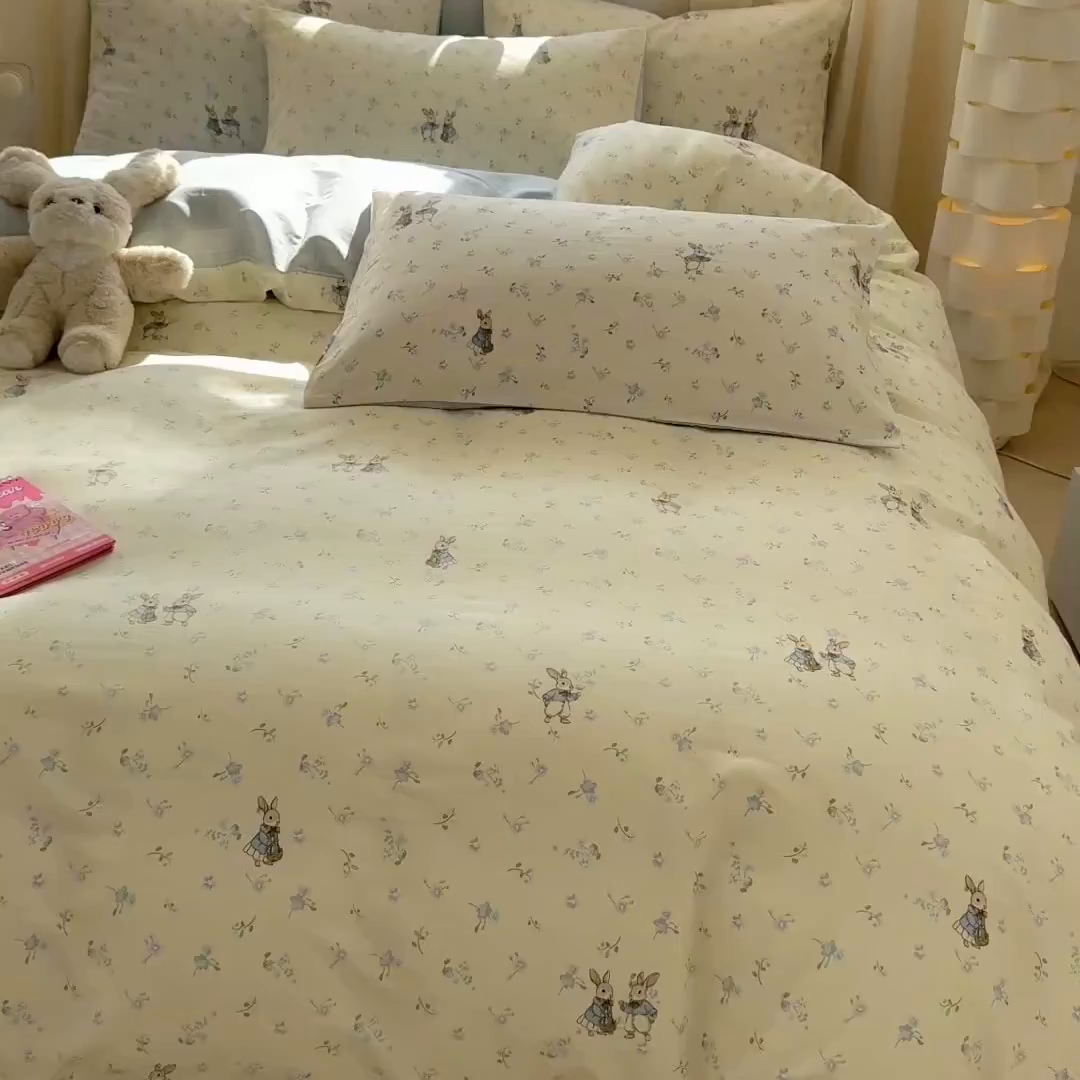 91家纺网 家纺一手货源 找家纺 呗旺鹿 2026新款全棉40支12868花草系列四件套 兔彼得