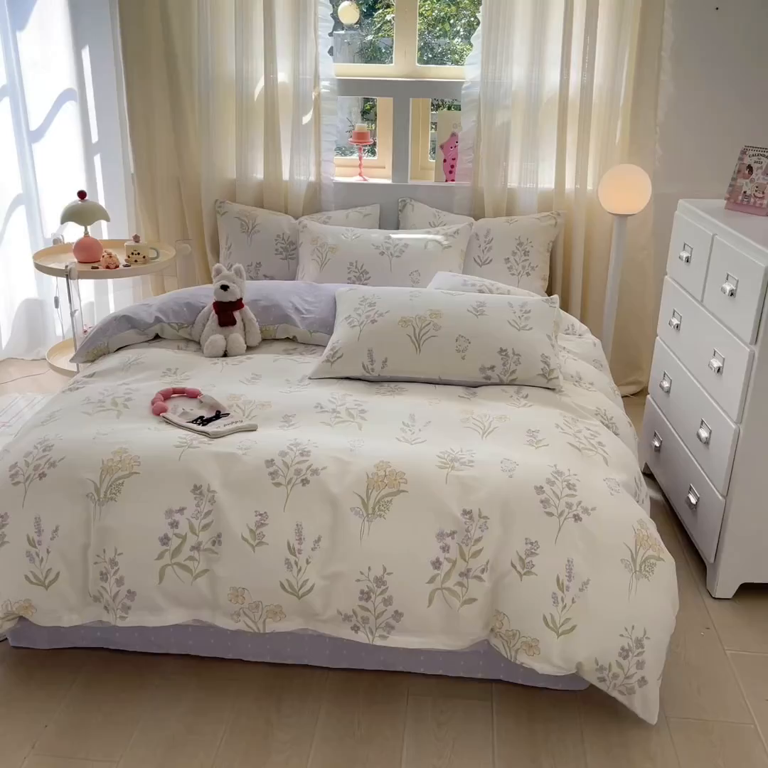 91家纺网 家纺一手货源 找家纺 呗旺鹿 2026新款全棉40支12868花草系列四件套 花海紫嫣