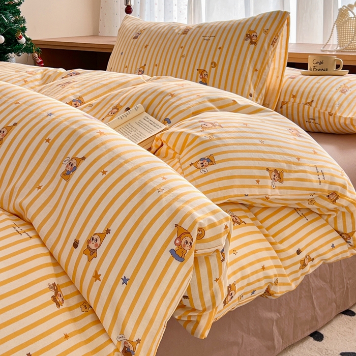 91家纺网 家纺一手货源 找家纺 一比一家纺 2026新款全棉双层纱四件套 星星仔