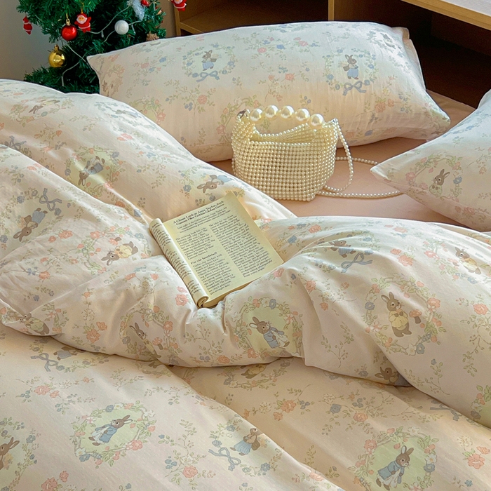 一比一家纺 2026新款全棉双层纱四件套 安琪拉兔