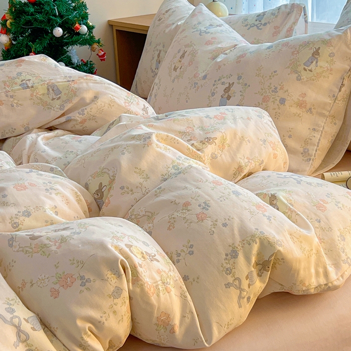 91家纺网 家纺一手货源 找家纺 一比一家纺 2026新款全棉双层纱四件套 安琪拉兔