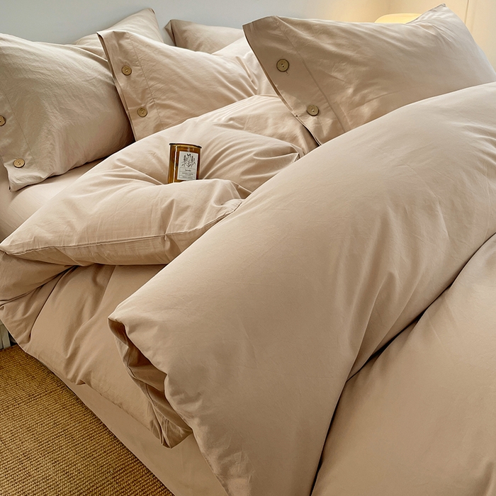 91家纺网 家纺一手货源 找家纺 （总）yyds网供 2026新款A类仿汉麻棉麻纽扣款单品床单被套复古100%水洗棉无印风三件套酒店民宿