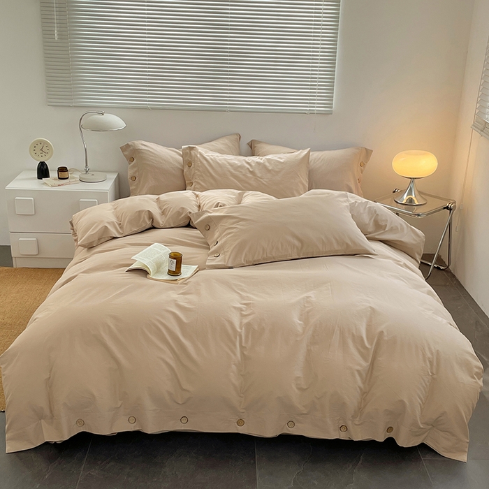 91家纺网 家纺一手货源 找家纺 （总）yyds网供 2026新款A类仿汉麻棉麻纽扣款单品床单被套复古100%水洗棉无印风三件套酒店民宿