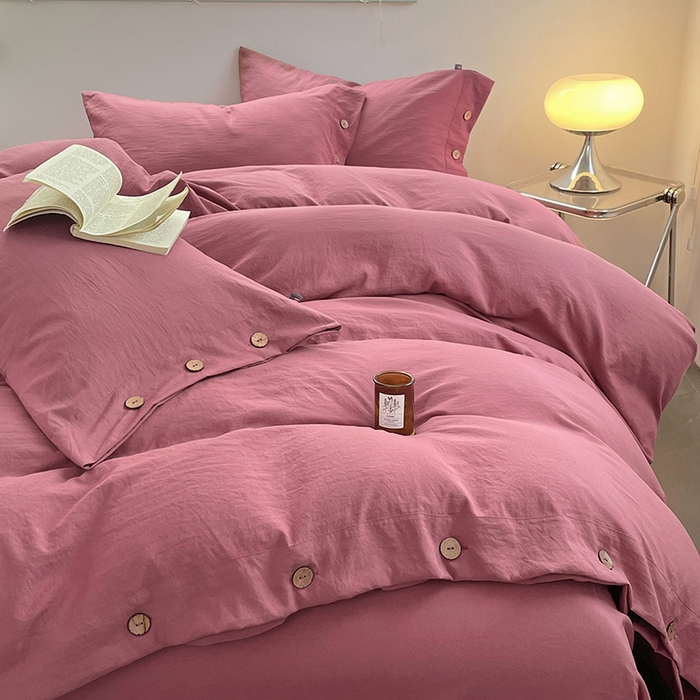 91家纺网 家纺一手货源 找家纺 （总）yyds网供 2026新款A类仿汉麻棉麻纽扣款单品床单被套复古100%水洗棉无印风三件套酒店民宿