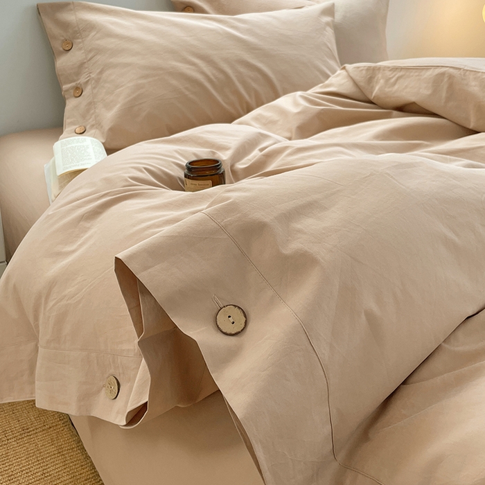 91家纺网 家纺一手货源 找家纺 yyds网供 2026新款A类仿汉麻棉麻纽扣款单品床单被套复古100%水洗棉无印风三件套酒店民宿 纽扣奶油咖