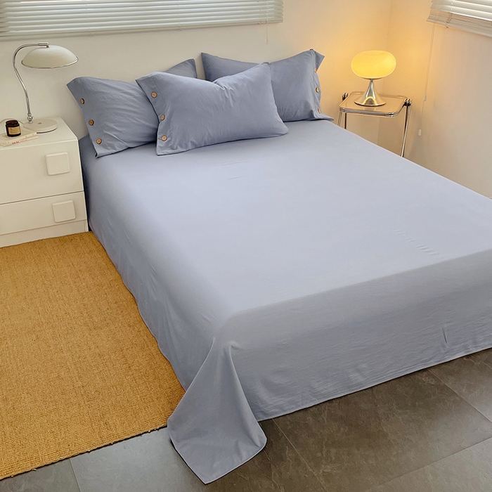 91家纺网 家纺一手货源 找家纺 yyds网供 2026新款A类仿汉麻棉麻纽扣款单品床单被套复古100%水洗棉无印风三件套酒店民宿 纽扣牛仔兰