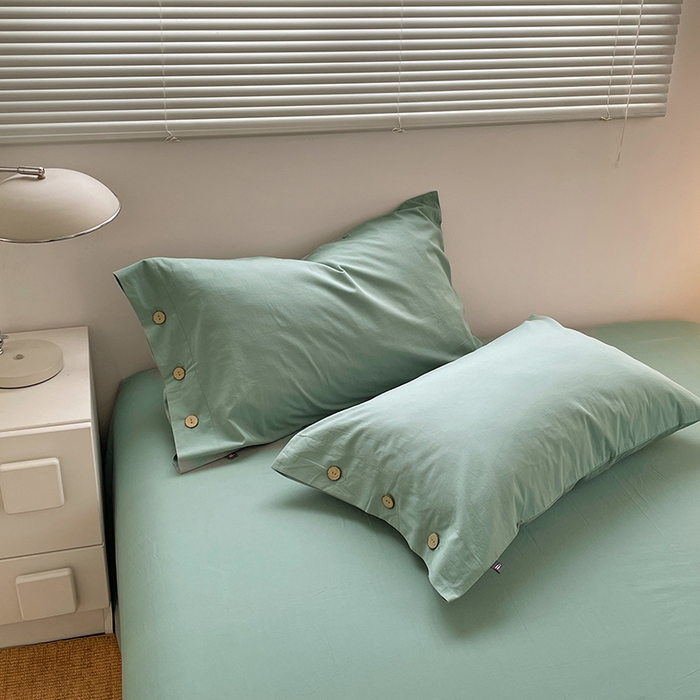 91家纺网 家纺一手货源 找家纺 yyds网供 2026新款A类仿汉麻棉麻纽扣款单品床单被套复古100%水洗棉无印风三件套酒店民宿 纽扣松石绿