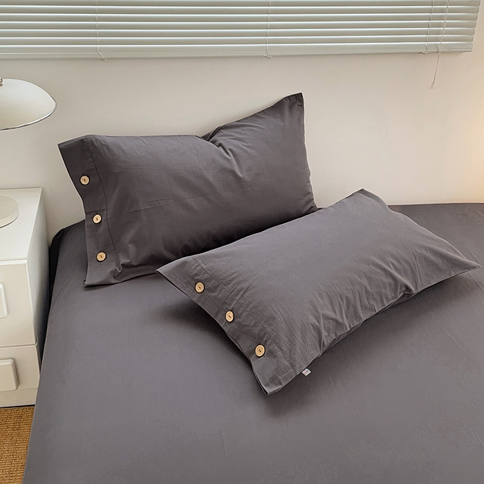 91家纺网 家纺一手货源 找家纺 yyds网供 2026新款A类仿汉麻棉麻纽扣款单品床单被套复古100%水洗棉无印风三件套酒店民宿 纽扣银幽灰