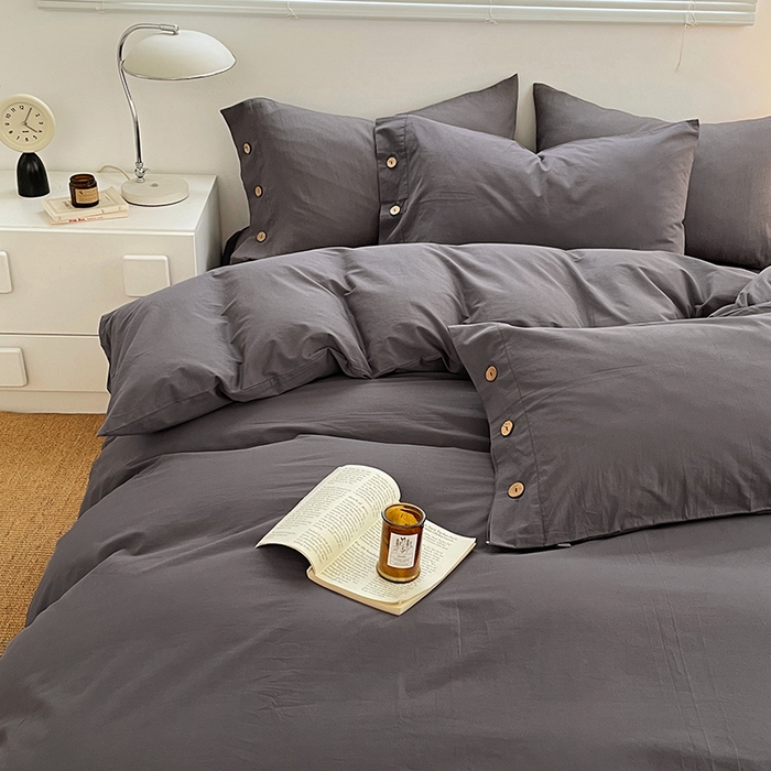 91家纺网 家纺一手货源 找家纺 yyds网供 2026新款A类仿汉麻棉麻纽扣款单品床单被套复古100%水洗棉无印风三件套酒店民宿 纽扣银幽灰