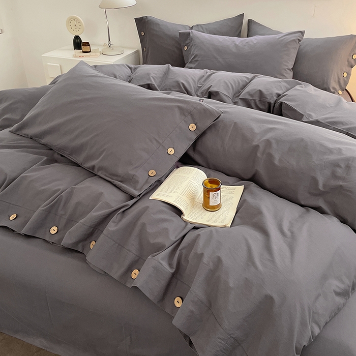 91家纺网 家纺一手货源 找家纺 yyds网供 2026新款A类仿汉麻棉麻纽扣款单品床单被套复古100%水洗棉无印风三件套酒店民宿 纽扣银幽灰
