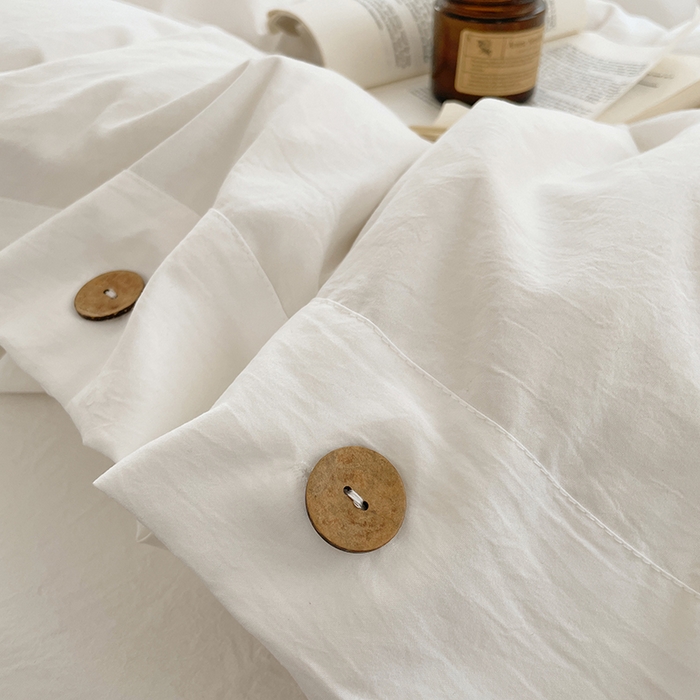 91家纺网 家纺一手货源 找家纺 yyds网供 2026新款A类仿汉麻棉麻纽扣款单品床单被套复古100%水洗棉无印风三件套酒店民宿 纽扣月光白