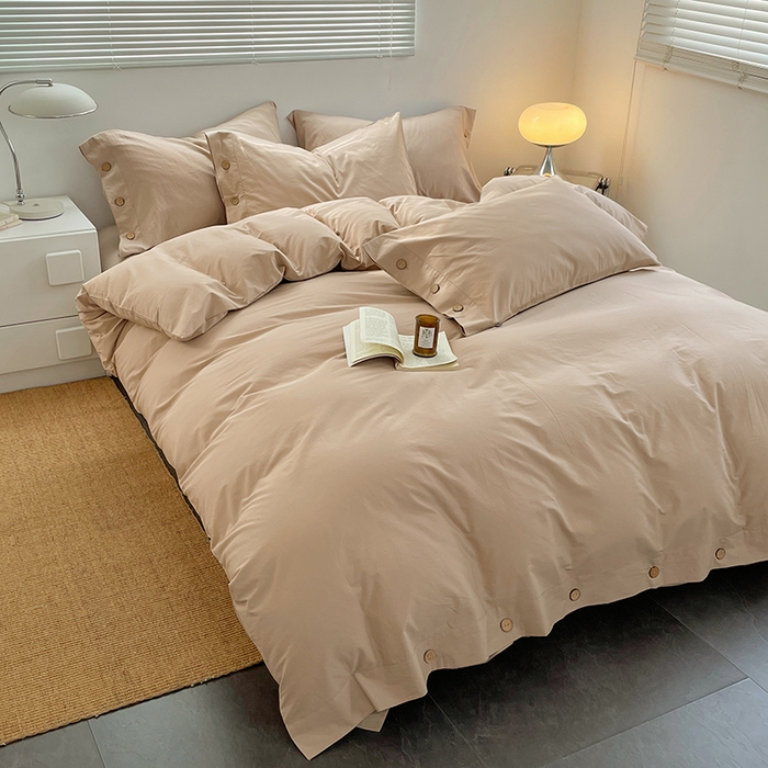 91家纺网 家纺一手货源 找家纺 （总）yyds网供 2026新款A类仿汉麻棉麻纽扣款四件套复古水洗棉无印风三件套酒店民宿