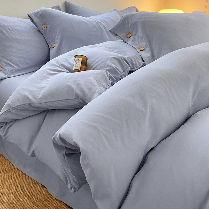 91家纺网 家纺一手货源 找家纺 yyds网供 2026新款A类仿汉麻棉麻纽扣款四件套复古水洗棉无印风三件套酒店民宿 纽扣牛仔兰