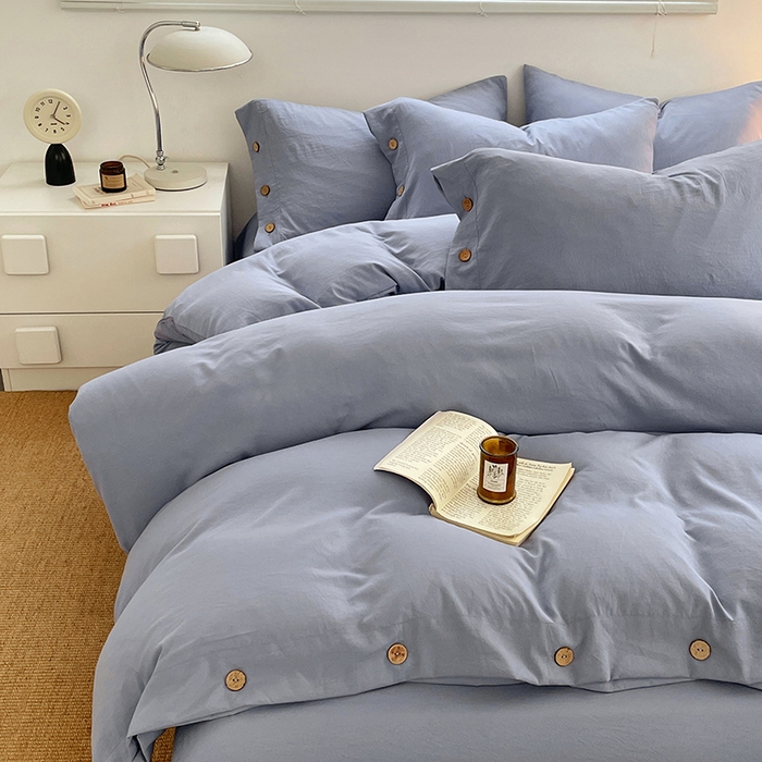 91家纺网 家纺一手货源 找家纺 yyds网供 2026新款A类仿汉麻棉麻纽扣款四件套复古水洗棉无印风三件套酒店民宿 纽扣牛仔兰