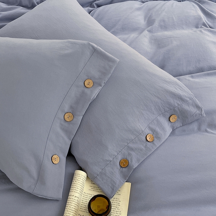 91家纺网 家纺一手货源 找家纺 yyds网供 2026新款A类仿汉麻棉麻纽扣款四件套复古水洗棉无印风三件套酒店民宿 纽扣牛仔兰