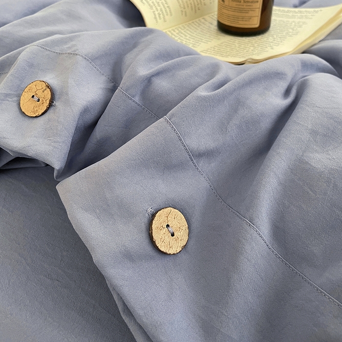 91家纺网 家纺一手货源 找家纺 yyds网供 2026新款A类仿汉麻棉麻纽扣款四件套复古水洗棉无印风三件套酒店民宿 纽扣牛仔兰