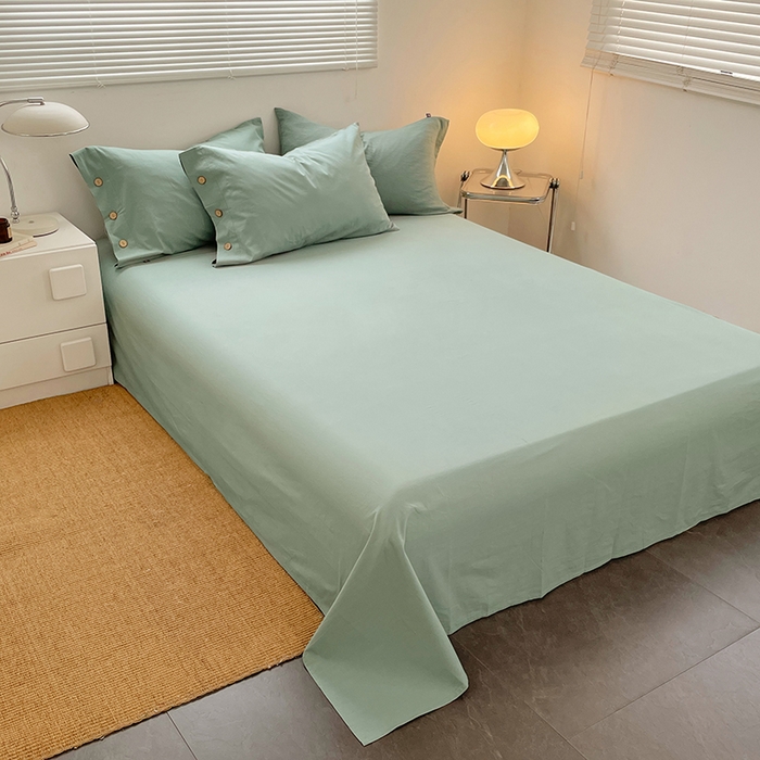 91家纺网 家纺一手货源 找家纺 yyds网供 2026新款A类仿汉麻棉麻纽扣款四件套复古水洗棉无印风三件套酒店民宿 纽扣松石绿