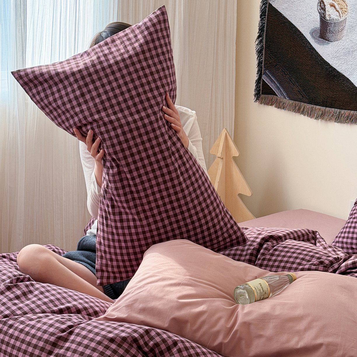 91家纺网 家纺一手货源 找家纺 例外 2026春夏新款全棉纯棉色织水洗棉四件套-布拉格（套件会员 -10） 布拉格-树莓