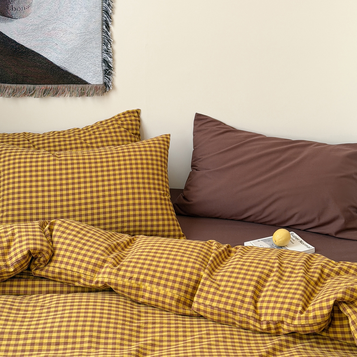 91家纺网 家纺一手货源 找家纺 例外 2026春夏新款全棉纯棉色织水洗棉四件套-布拉格（套件会员 -10） 布拉格-黄棕