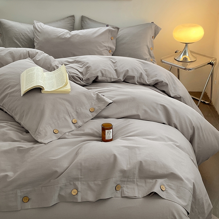 91家纺网 家纺一手货源 找家纺 yyds网供 2026新款A类仿汉麻棉麻纽扣款四件套复古水洗棉无印风三件套酒店民宿 纽扣烟雨灰