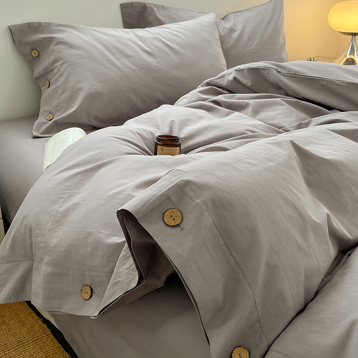 91家纺网 家纺一手货源 找家纺 yyds网供 2026新款A类仿汉麻棉麻纽扣款四件套复古水洗棉无印风三件套酒店民宿 纽扣烟雨灰