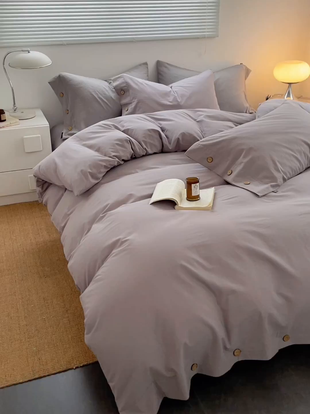 91家纺网 家纺一手货源 找家纺 yyds网供 2026新款A类仿汉麻棉麻纽扣款四件套复古水洗棉无印风三件套酒店民宿 纽扣烟雨灰