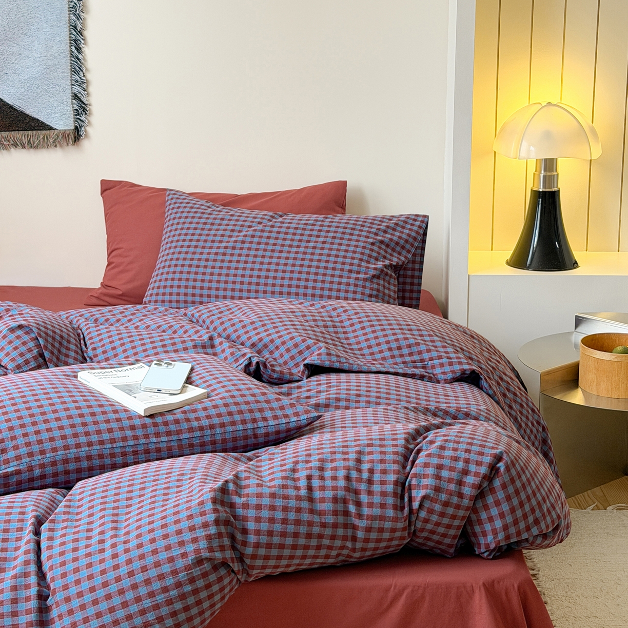 91家纺网 家纺一手货源 找家纺 例外 2026春夏新款全棉纯棉色织水洗棉四件套-布拉格（套件会员 -10） 布拉格-藏红