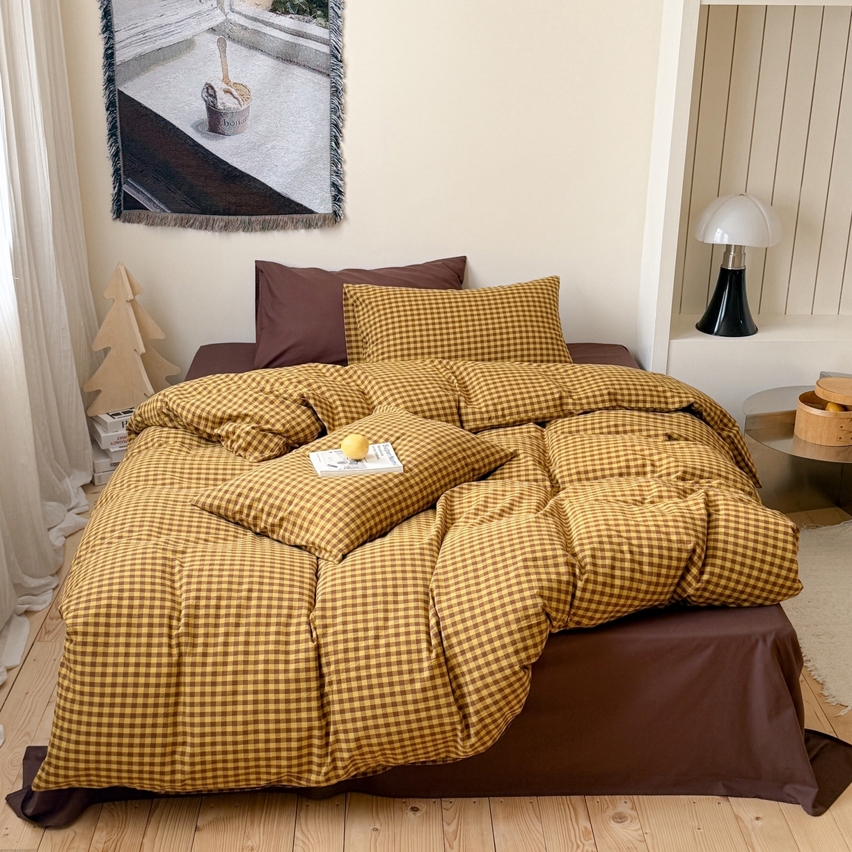 91家纺网 家纺一手货源 找家纺 例外 2026春夏新款全棉纯棉色织水洗棉四件套-布拉格（套件会员 -10） 布拉格-黄棕