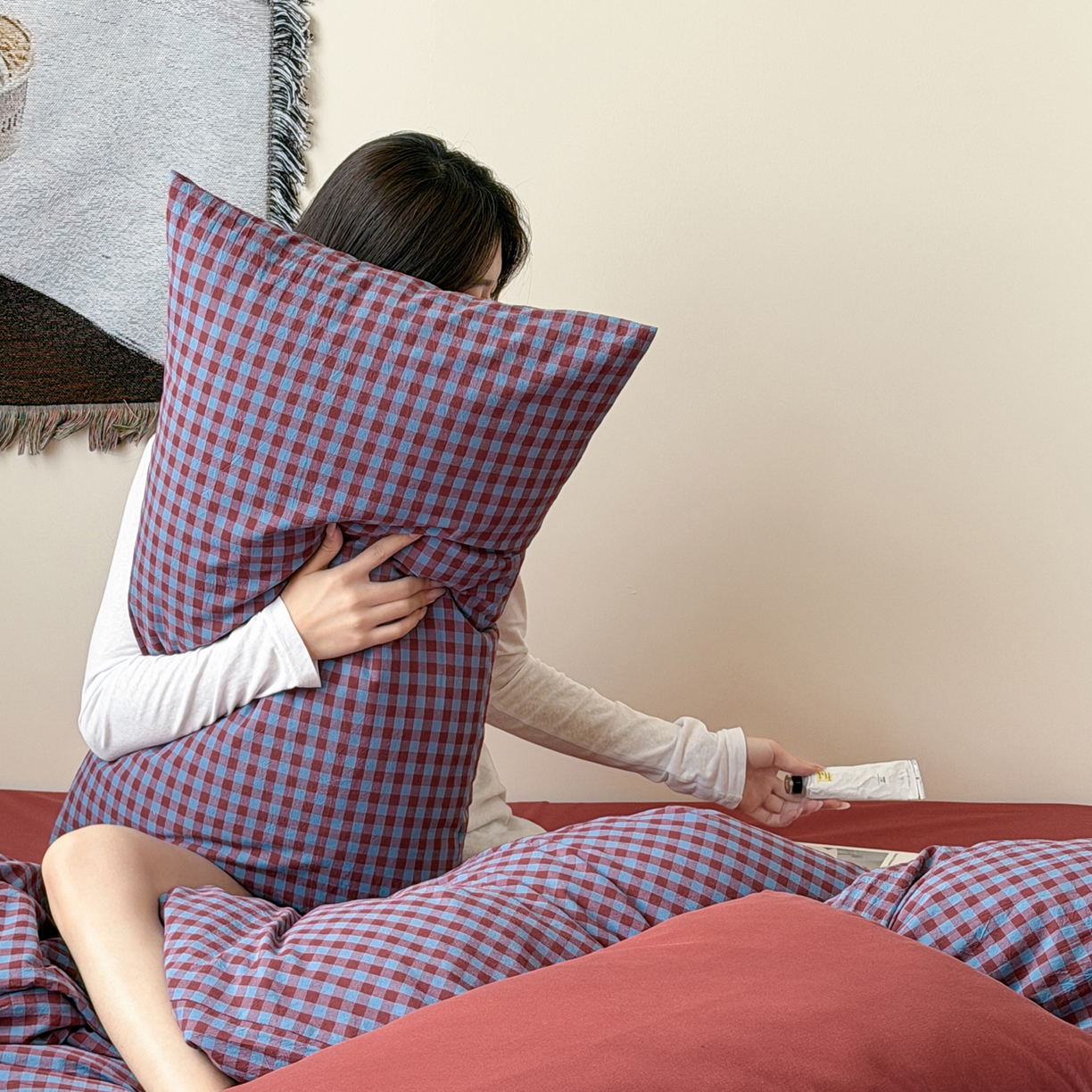 91家纺网 家纺一手货源 找家纺 例外 2026春夏新款全棉纯棉色织水洗棉四件套-布拉格（套件会员 -10） 布拉格-藏红