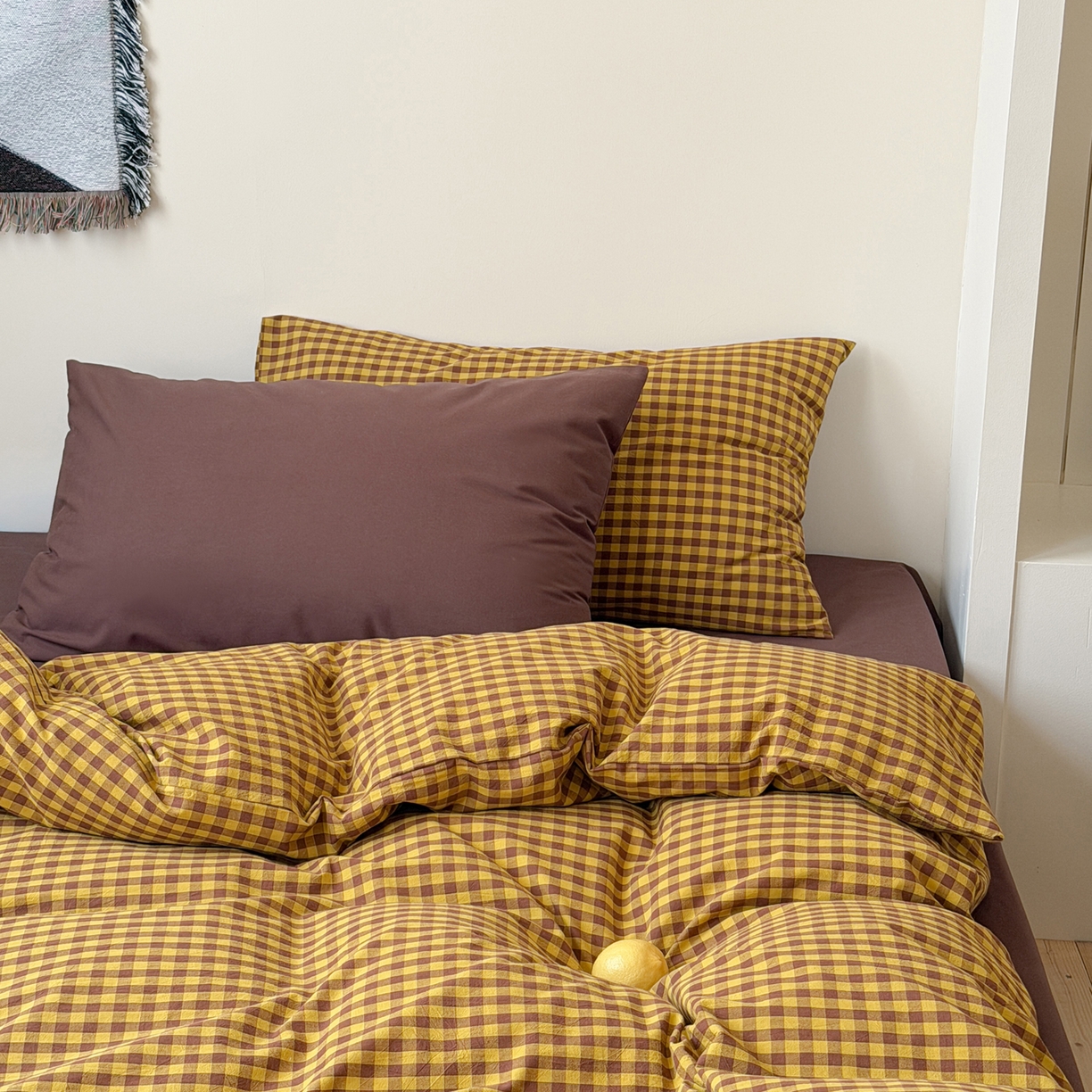 91家纺网 家纺一手货源 找家纺 例外 2026春夏新款全棉纯棉色织水洗棉四件套-布拉格（套件会员 -10） 布拉格-黄棕