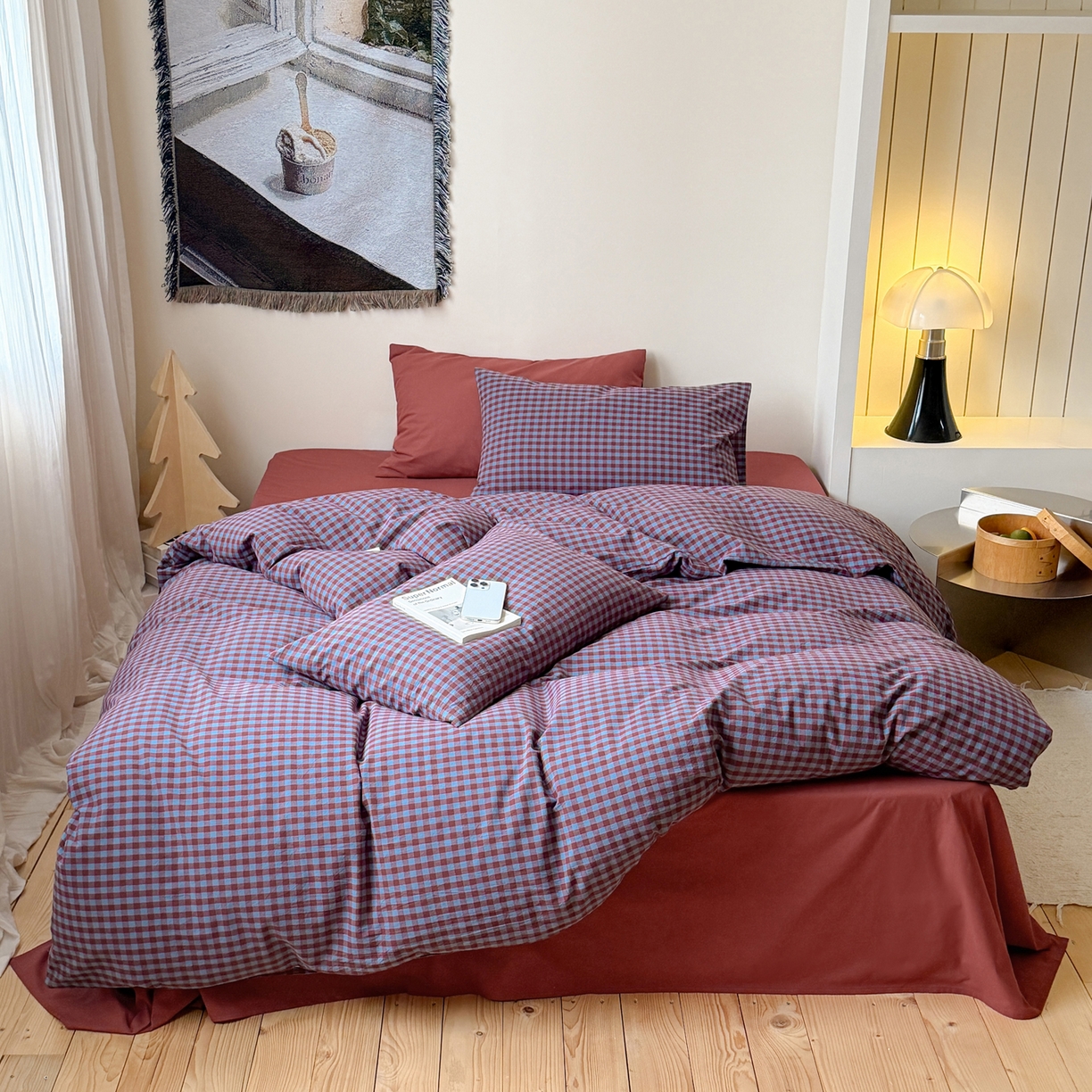 91家纺网 家纺一手货源 找家纺 例外 2026春夏新款全棉纯棉色织水洗棉四件套-布拉格（套件会员 -10） 布拉格-藏红