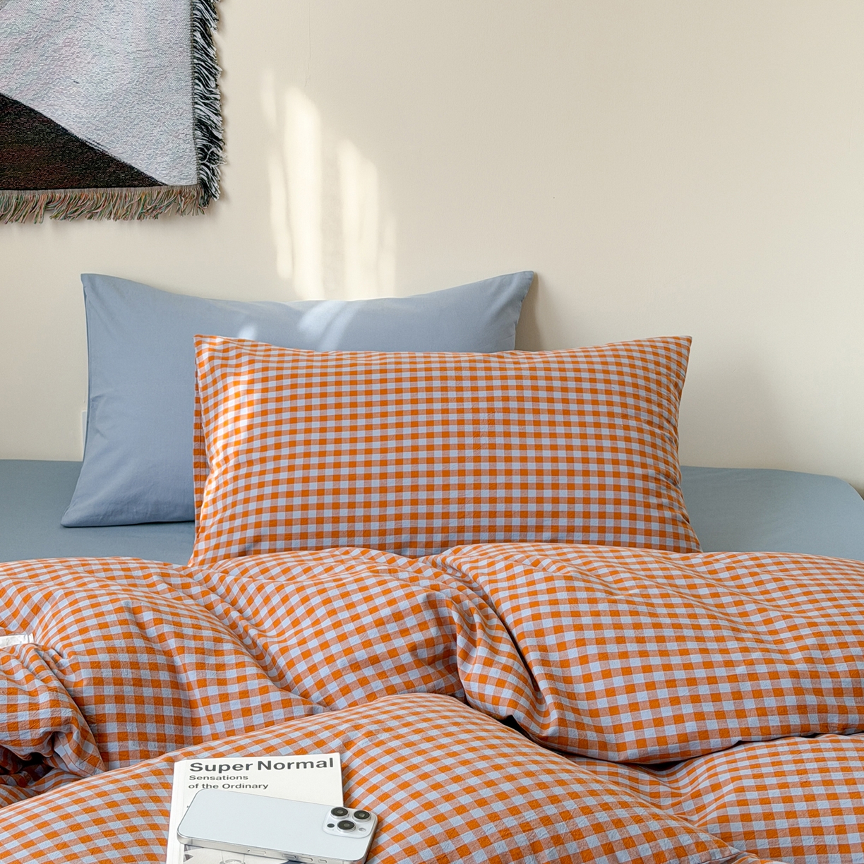 91家纺网 家纺一手货源 找家纺 例外 2026春夏新款全棉纯棉色织水洗棉四件套-布拉格（套件会员 -10） 布拉格-橘兰