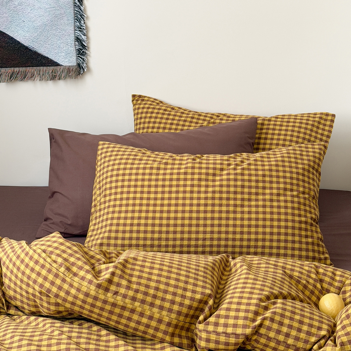 91家纺网 家纺一手货源 找家纺 例外 2026春夏新款全棉纯棉色织水洗棉四件套-布拉格（套件会员 -10） 布拉格-黄棕