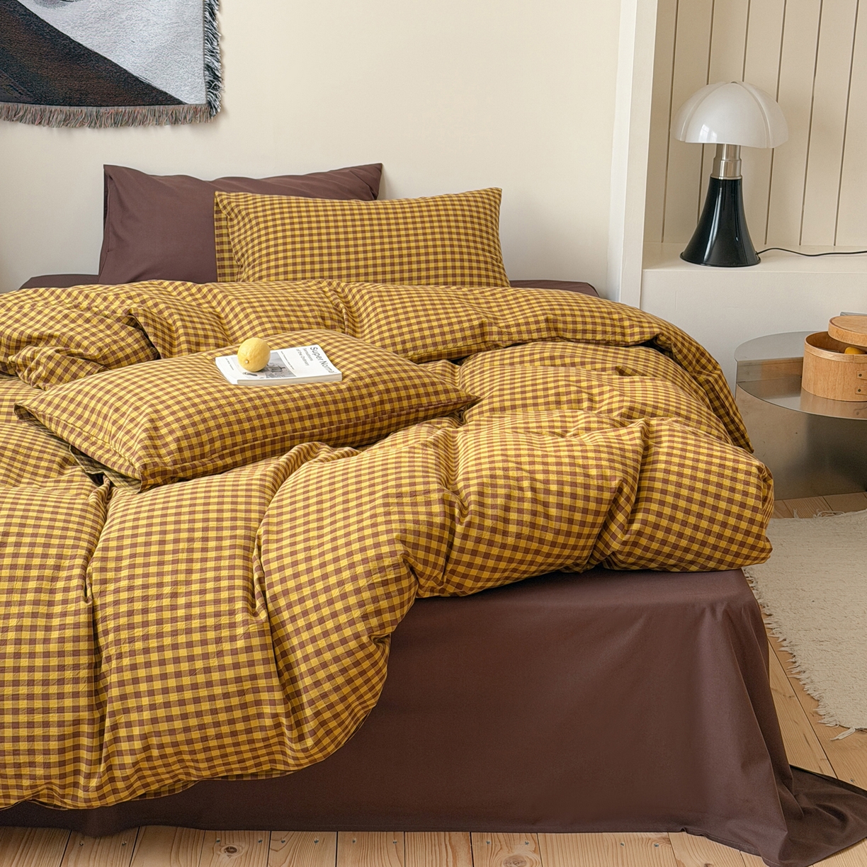 91家纺网 家纺一手货源 找家纺 例外 2026春夏新款全棉纯棉色织水洗棉四件套-布拉格（套件会员 -10） 布拉格-黄棕