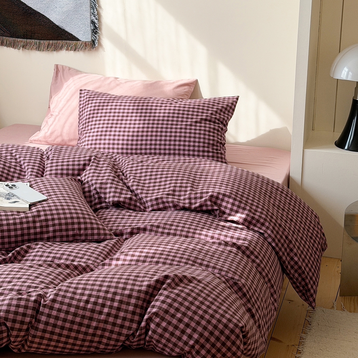 例外 2026春夏新款全棉纯棉色织水洗棉四件套-布拉格（套件会员 -10） 布拉格-树莓