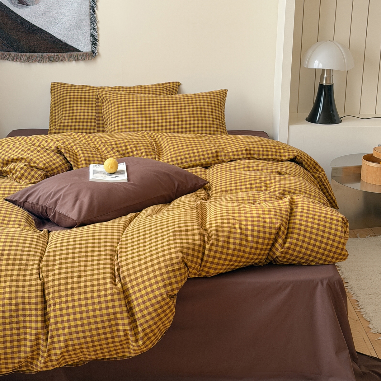 91家纺网 家纺一手货源 找家纺 例外 2026春夏新款全棉纯棉色织水洗棉四件套-布拉格（套件会员 -10） 布拉格-黄棕