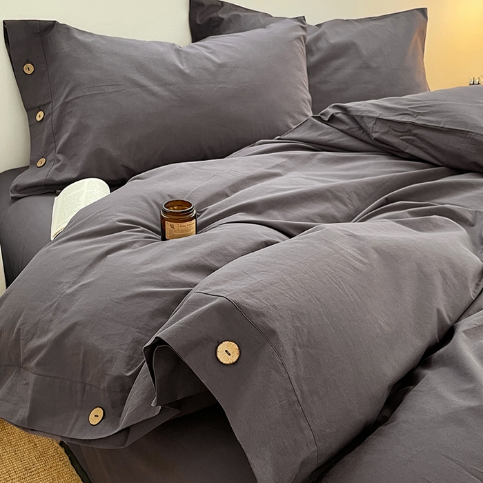 91家纺网 家纺一手货源 找家纺 yyds网供 2026新款A类仿汉麻棉麻纽扣款四件套复古水洗棉无印风三件套酒店民宿 纽扣银幽灰