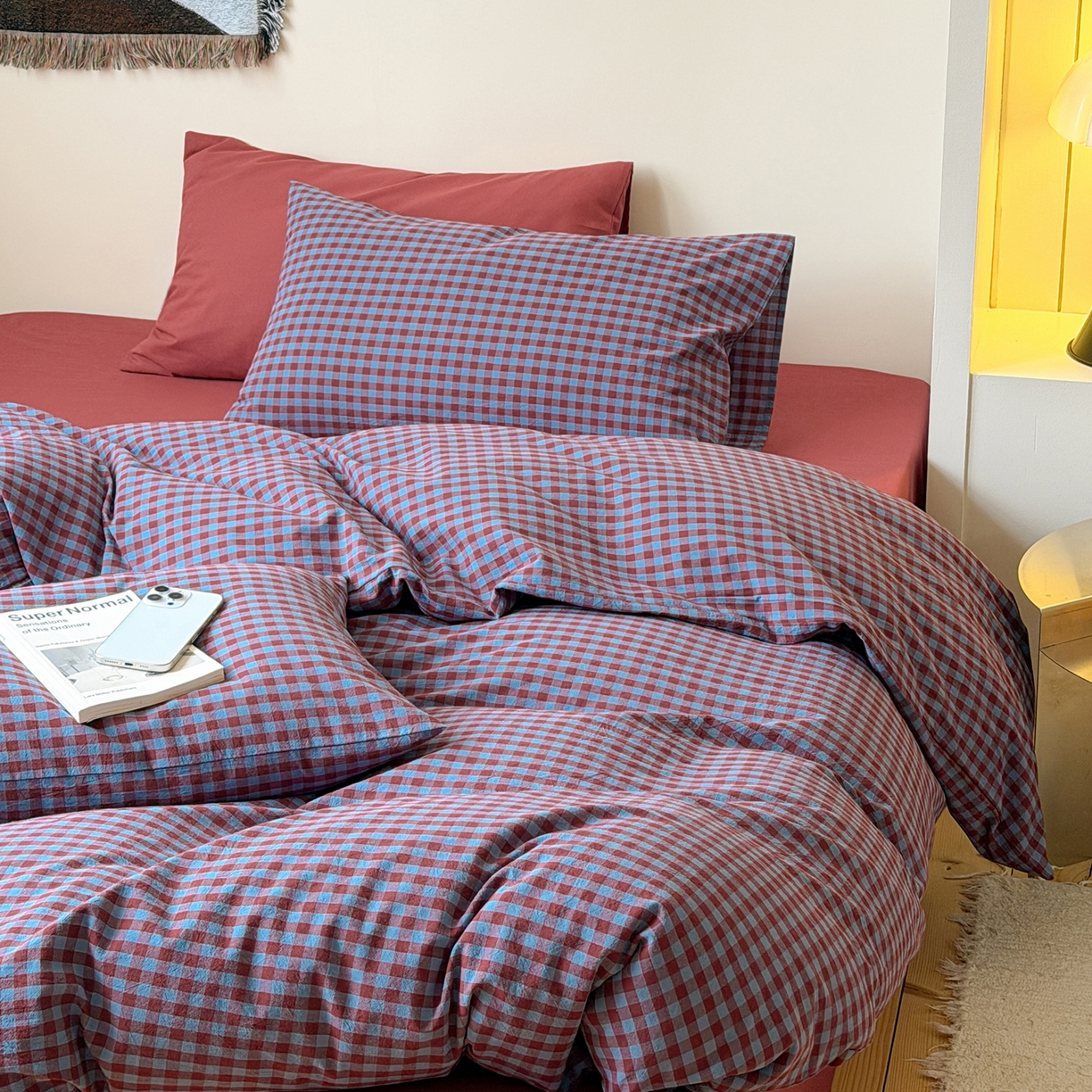 例外 2026春夏新款全棉纯棉色织水洗棉四件套-布拉格（套件会员 -10） 布拉格-藏红