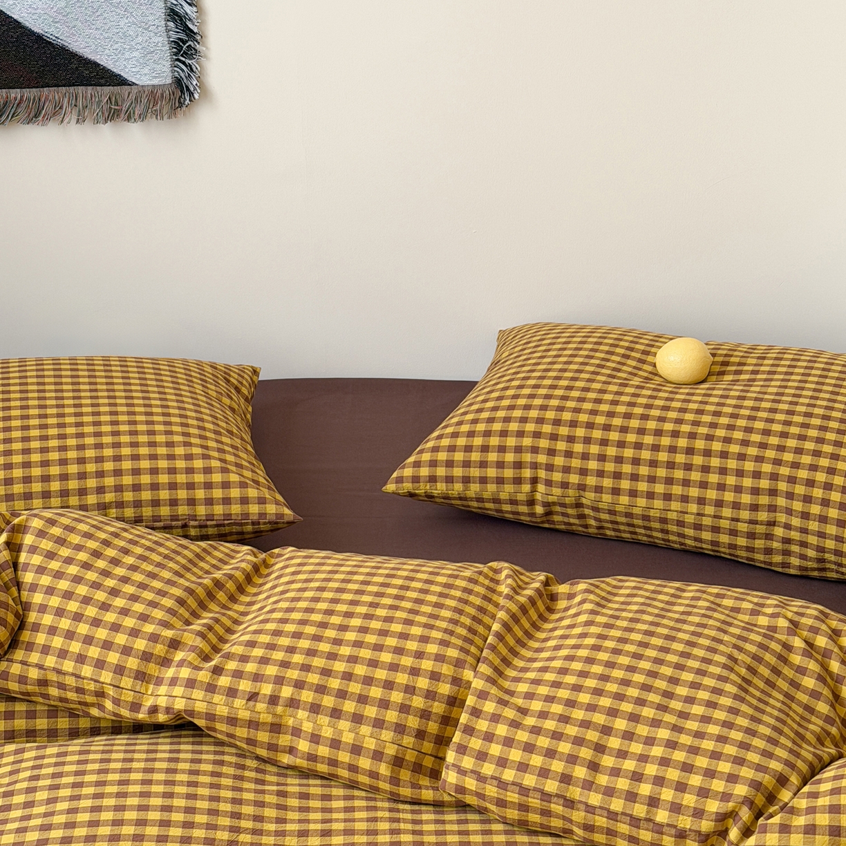 91家纺网 家纺一手货源 找家纺 例外 2026春夏新款全棉纯棉色织水洗棉四件套-布拉格（套件会员 -10） 布拉格-黄棕