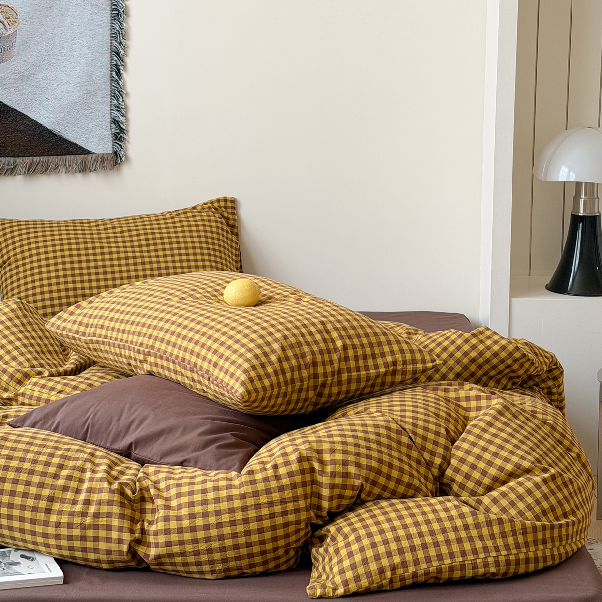 91家纺网 家纺一手货源 找家纺 例外 2026春夏新款全棉纯棉色织水洗棉四件套-布拉格（套件会员 -10） 布拉格-黄棕