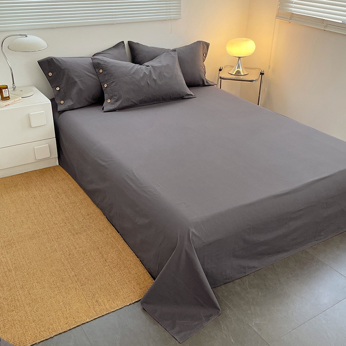 91家纺网 家纺一手货源 找家纺 yyds网供 2026新款A类仿汉麻棉麻纽扣款四件套复古水洗棉无印风三件套酒店民宿 纽扣银幽灰