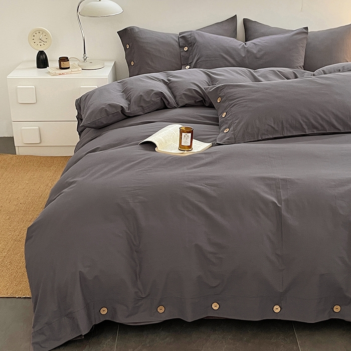 91家纺网 家纺一手货源 找家纺 yyds网供 2026新款A类仿汉麻棉麻纽扣款四件套复古水洗棉无印风三件套酒店民宿 纽扣银幽灰