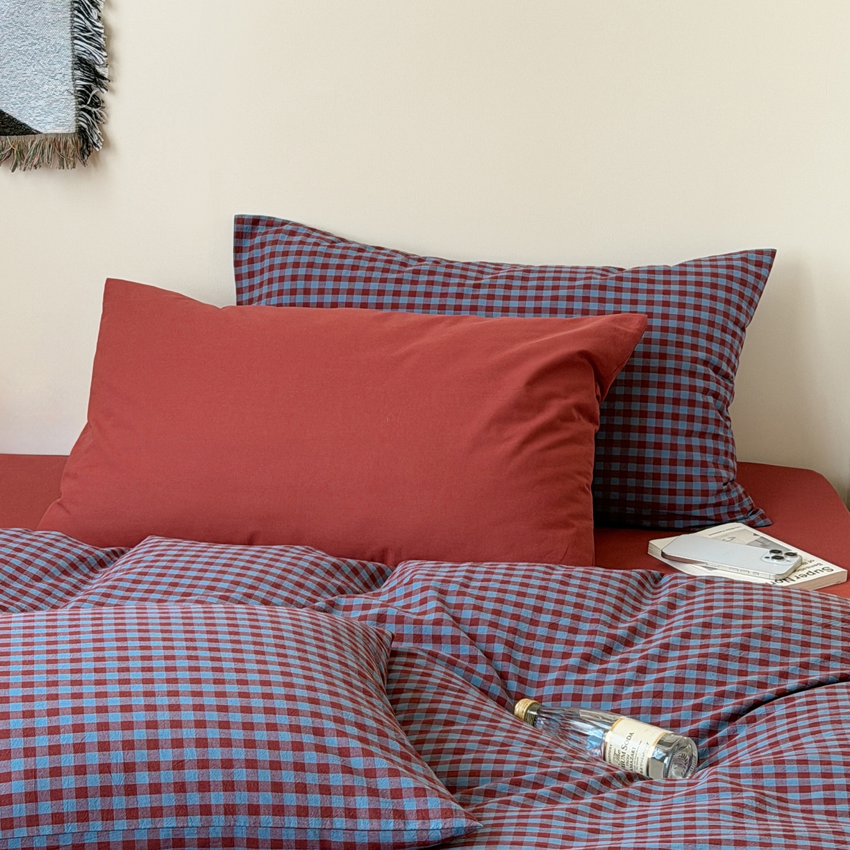 91家纺网 家纺一手货源 找家纺 例外 2026春夏新款全棉纯棉色织水洗棉四件套-布拉格（套件会员 -10） 布拉格-藏红