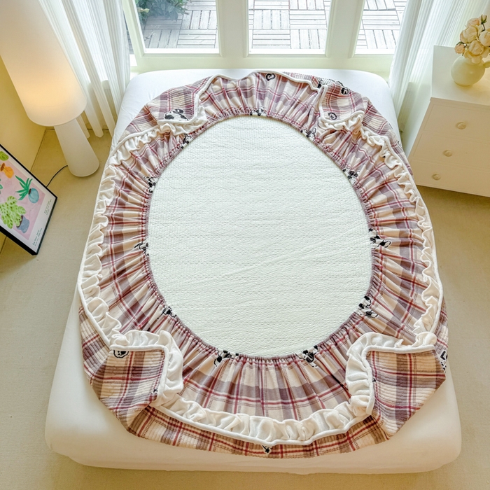 91家纺网 家纺一手货源 找家纺 欣宜家纺 2025秋冬新款韩版牛奶绒床笠法式花边床罩床垫保护套 乐奇