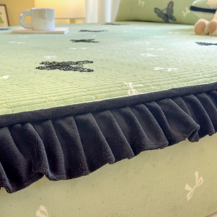 91家纺网 家纺一手货源 找家纺 欣宜家纺 2025秋冬新款韩版牛奶绒床笠法式花边床罩床垫保护套 蕾丝蝴蝶