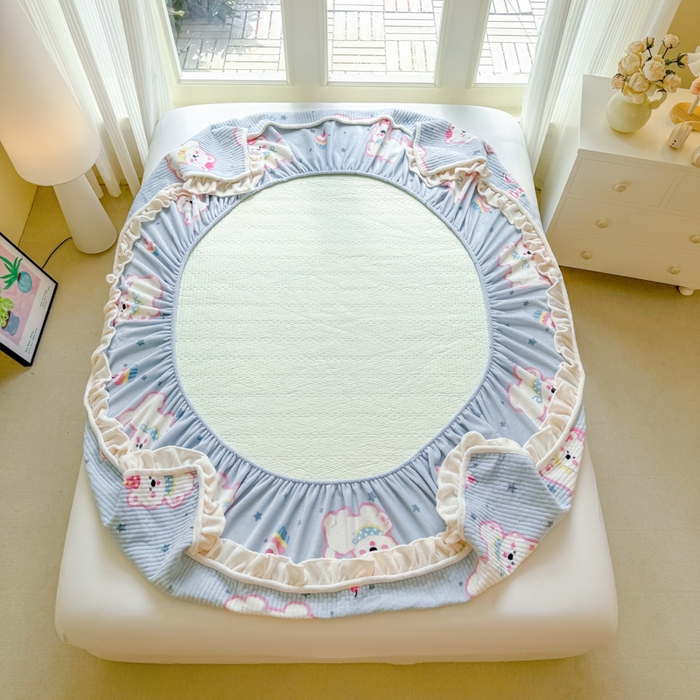 91家纺网 家纺一手货源 找家纺 欣宜家纺 2025秋冬新款韩版牛奶绒床笠法式花边床罩床垫保护套 甜心比尔