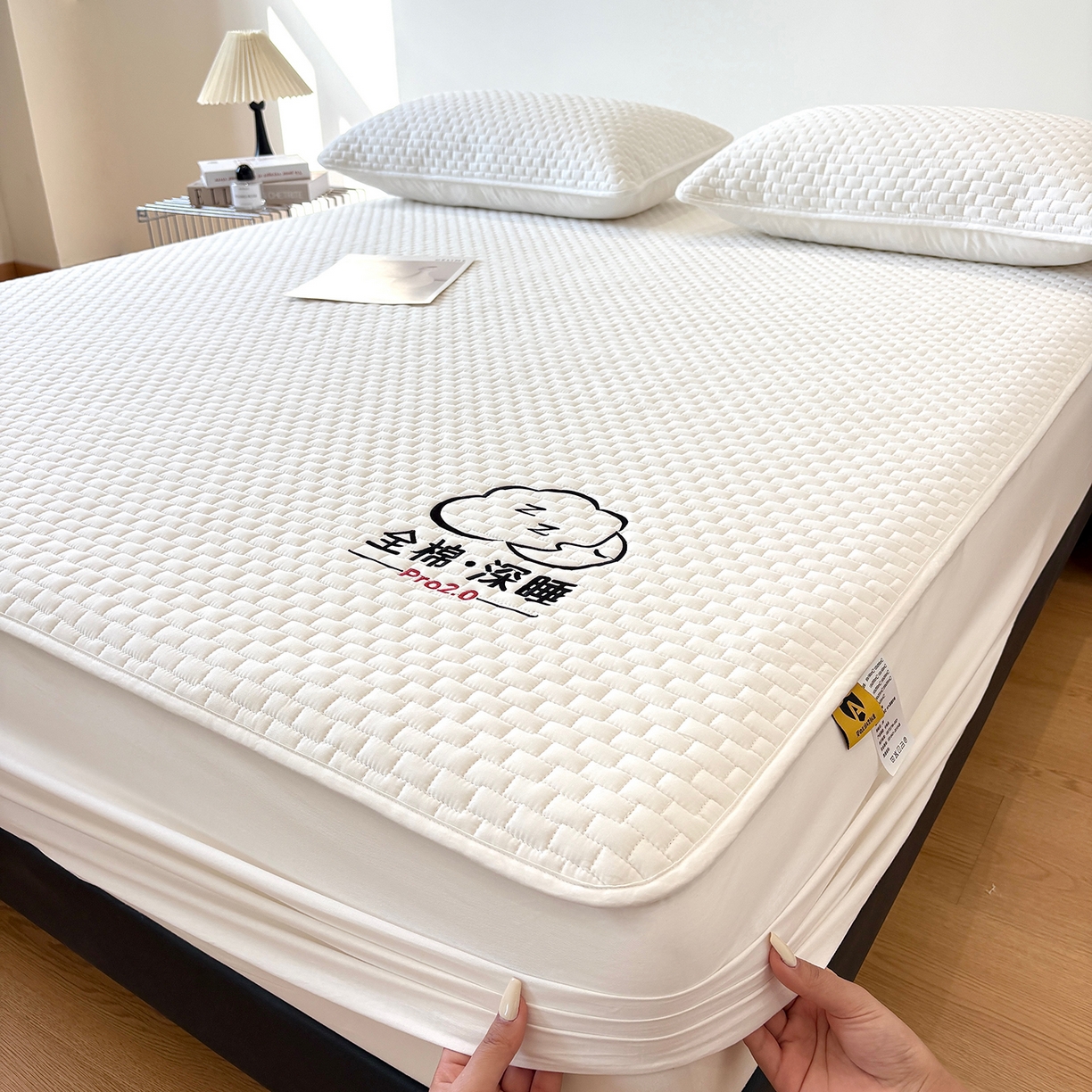 91家纺网 家纺一手货源 找家纺 居眠 2026新款莱尔-全棉深睡夹棉床笠 莱尔-白