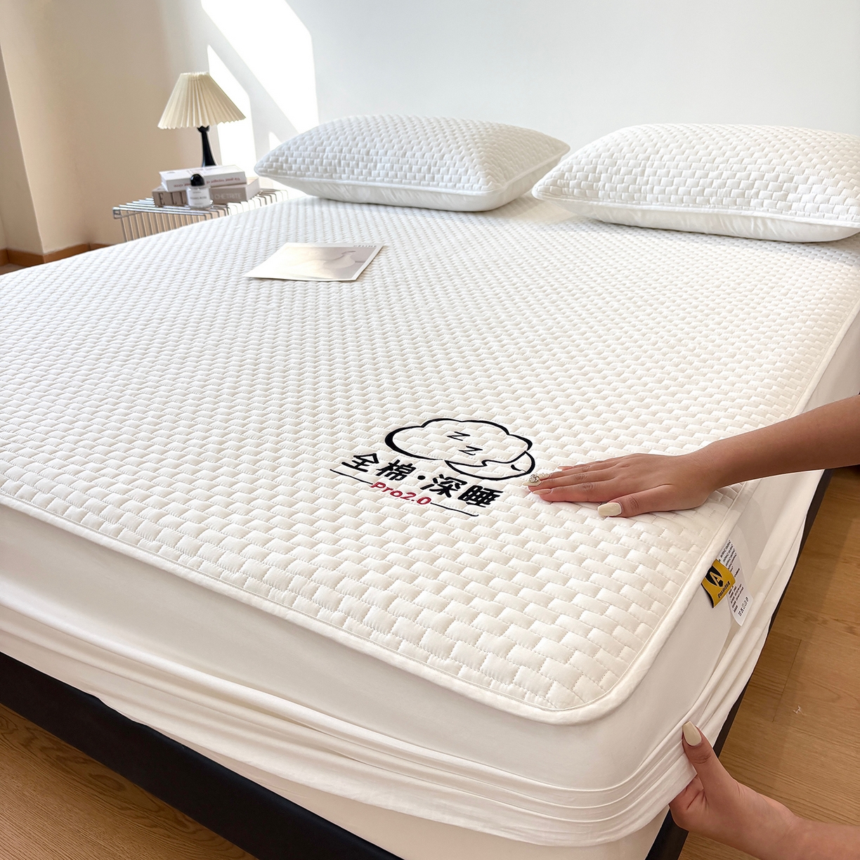 91家纺网 家纺一手货源 找家纺 居眠 2026新款莱尔-全棉深睡夹棉床笠 莱尔-白