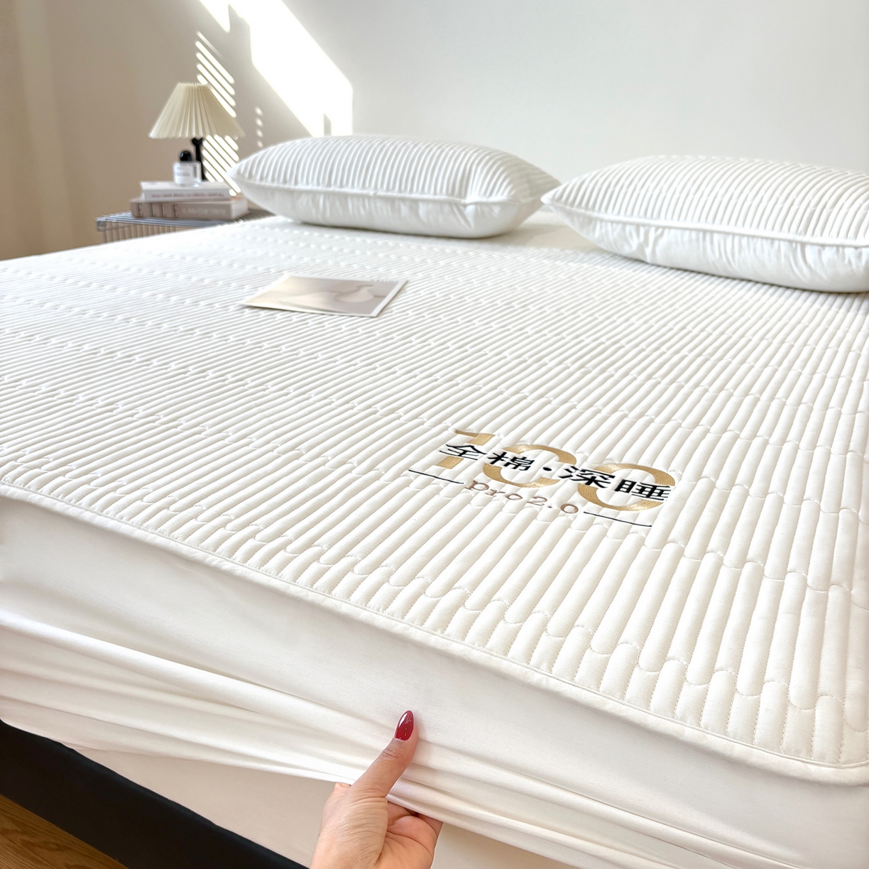 91家纺网 家纺一手货源 找家纺 居眠 2026新款卡米-100全棉深睡夹棉床笠 卡米-白