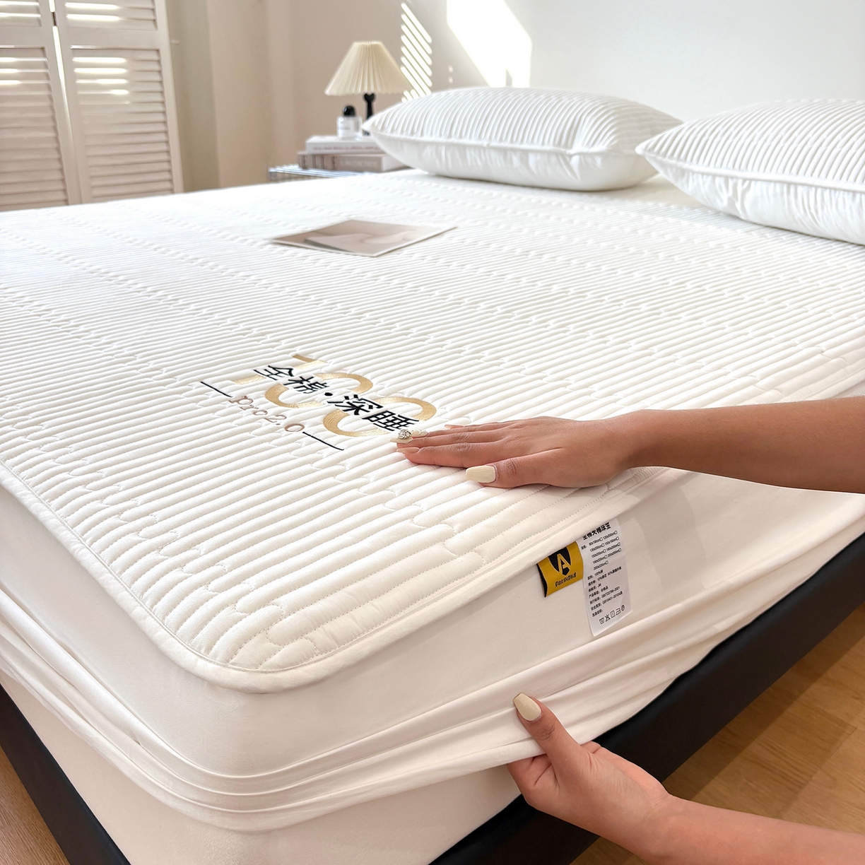 91家纺网 家纺一手货源 找家纺 居眠 2026新款卡米-100全棉深睡夹棉床笠 卡米-白